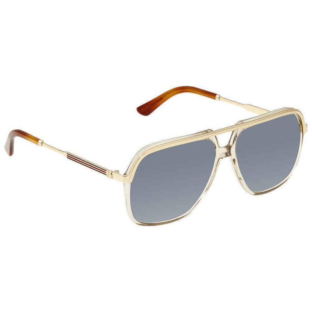 NEW Gucci Blue and Gold Rectangular Unisex Sunglasses